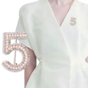 Classic Number 5 Crystal Silver Brooch